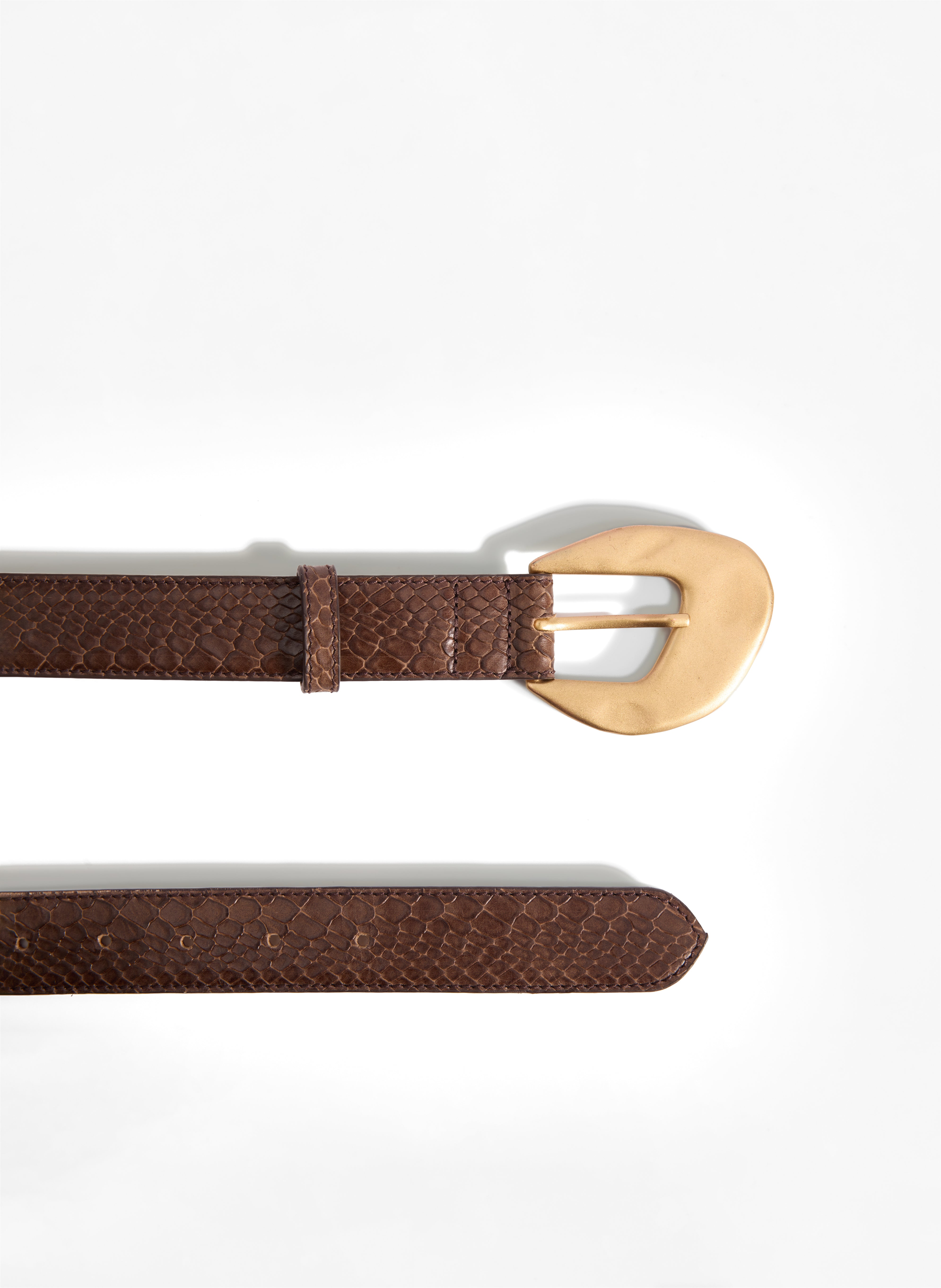 Belt No.2 Brown Python-Embossed Leather, Gold Buckle