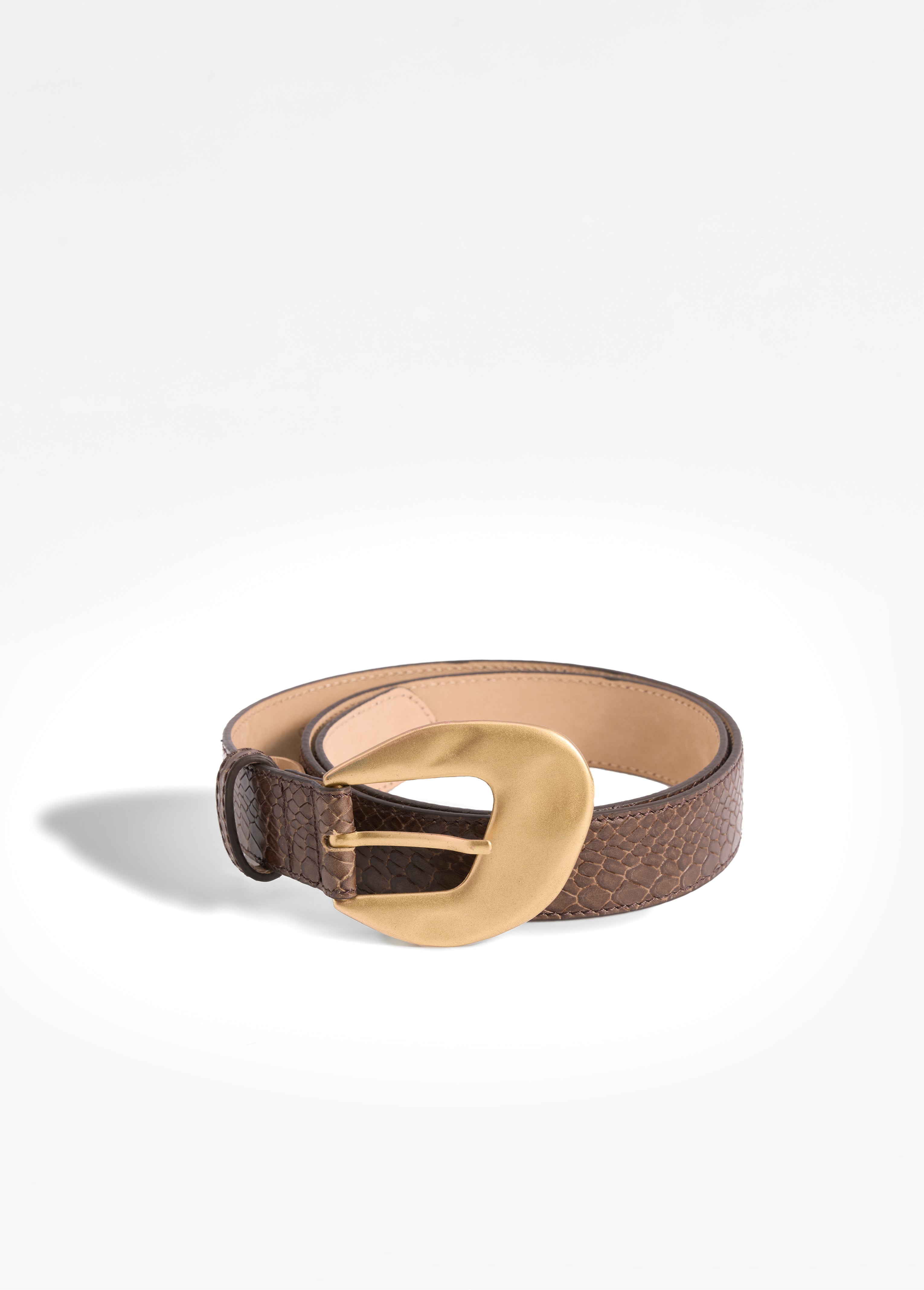 Belt No.2 Brown Python-Embossed Leather, Gold Buckle