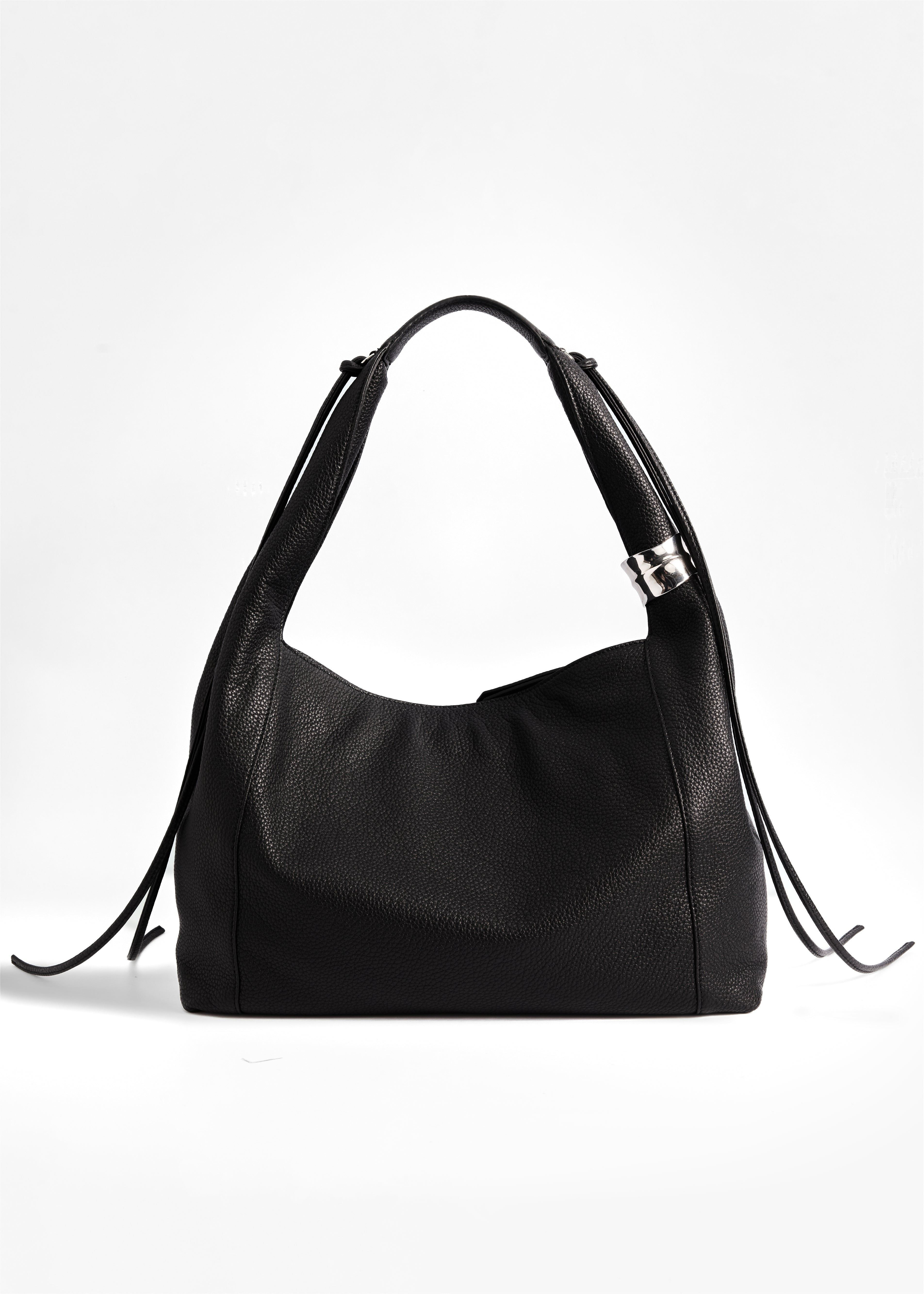 PNARU LUNA Black Floater Leather, Silver Hardware