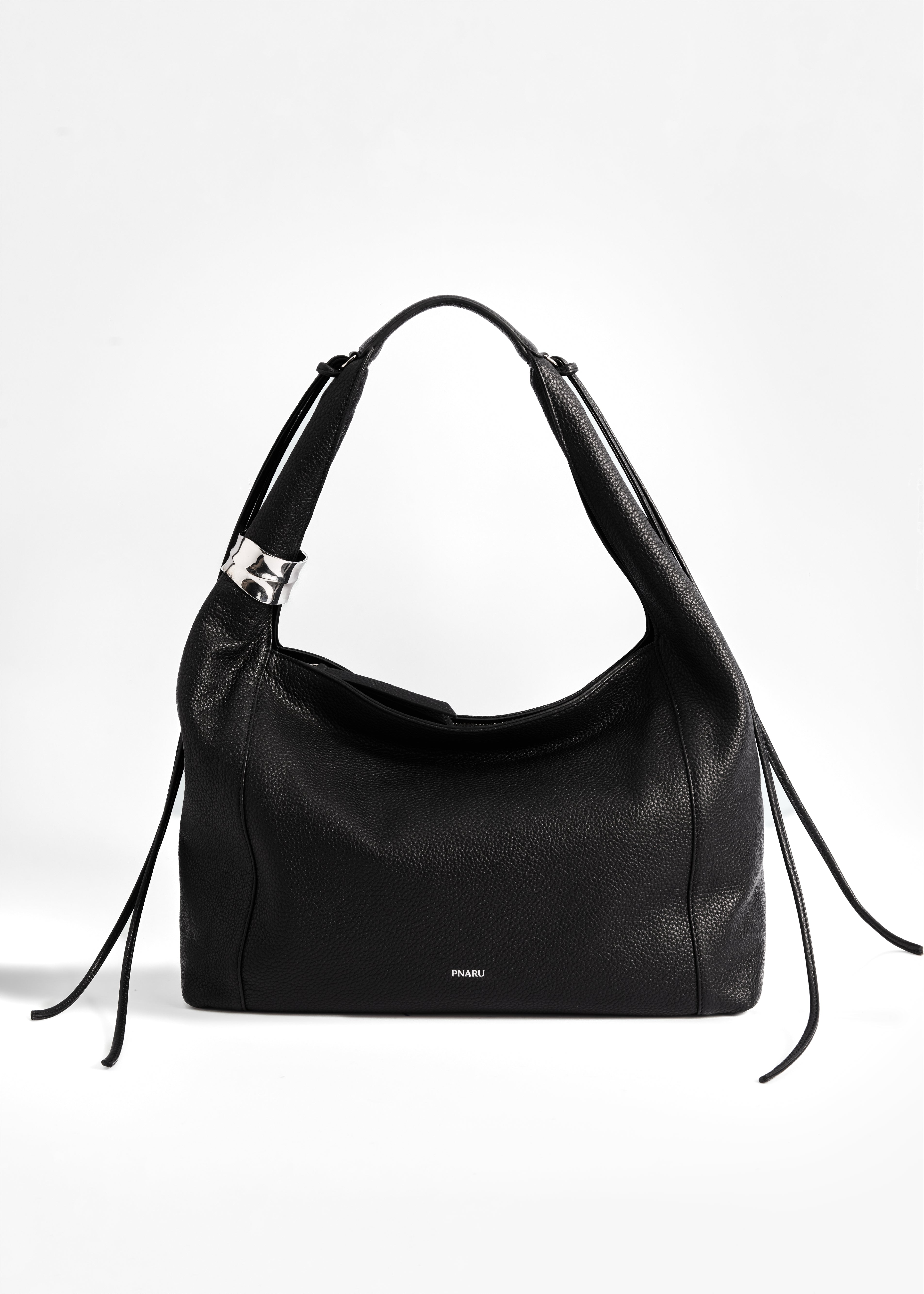 PNARU LUNA Black Floater Leather, Silver Hardware