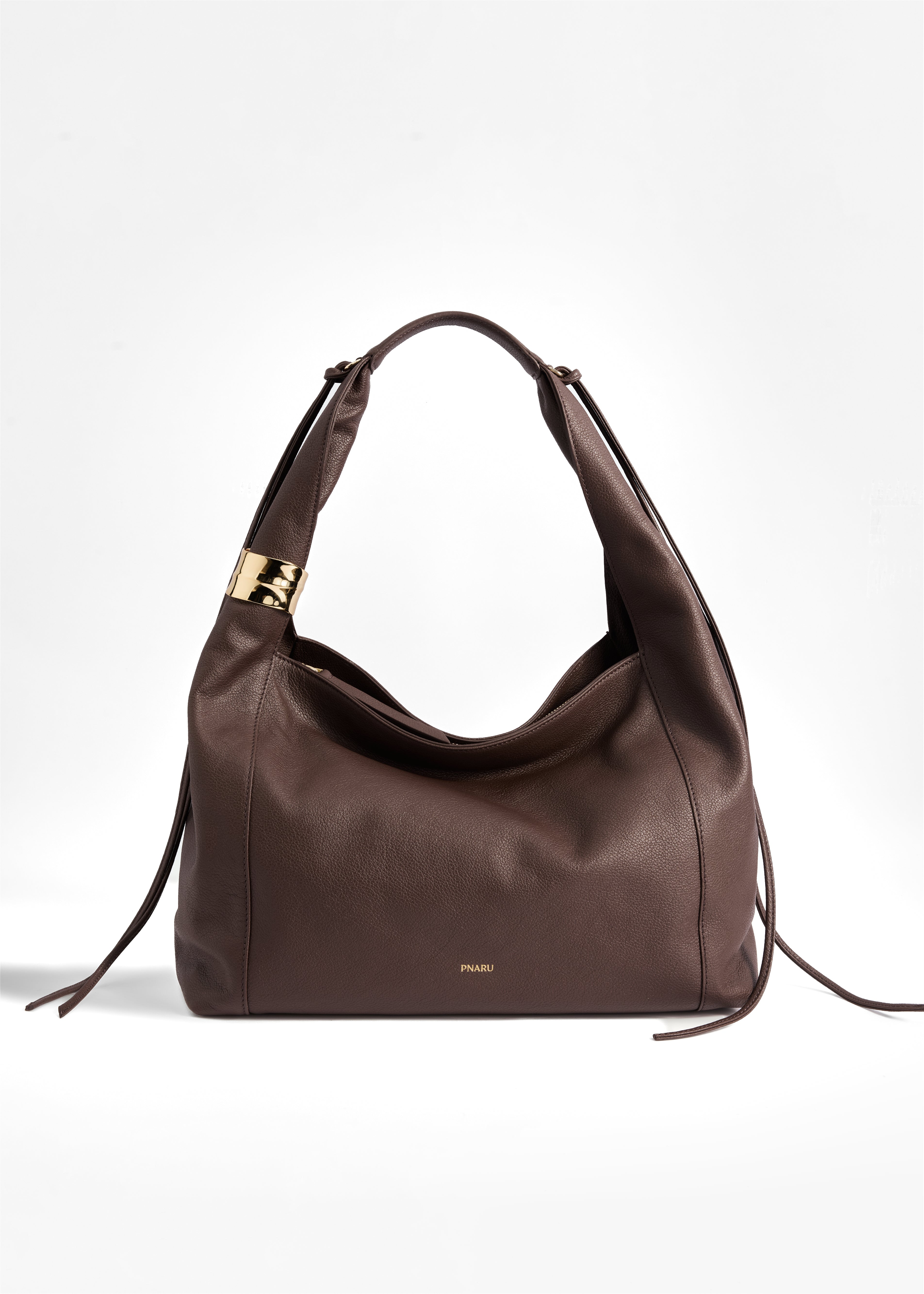 PNARU LUNA Brown Floater Leather, Gold Hardware
