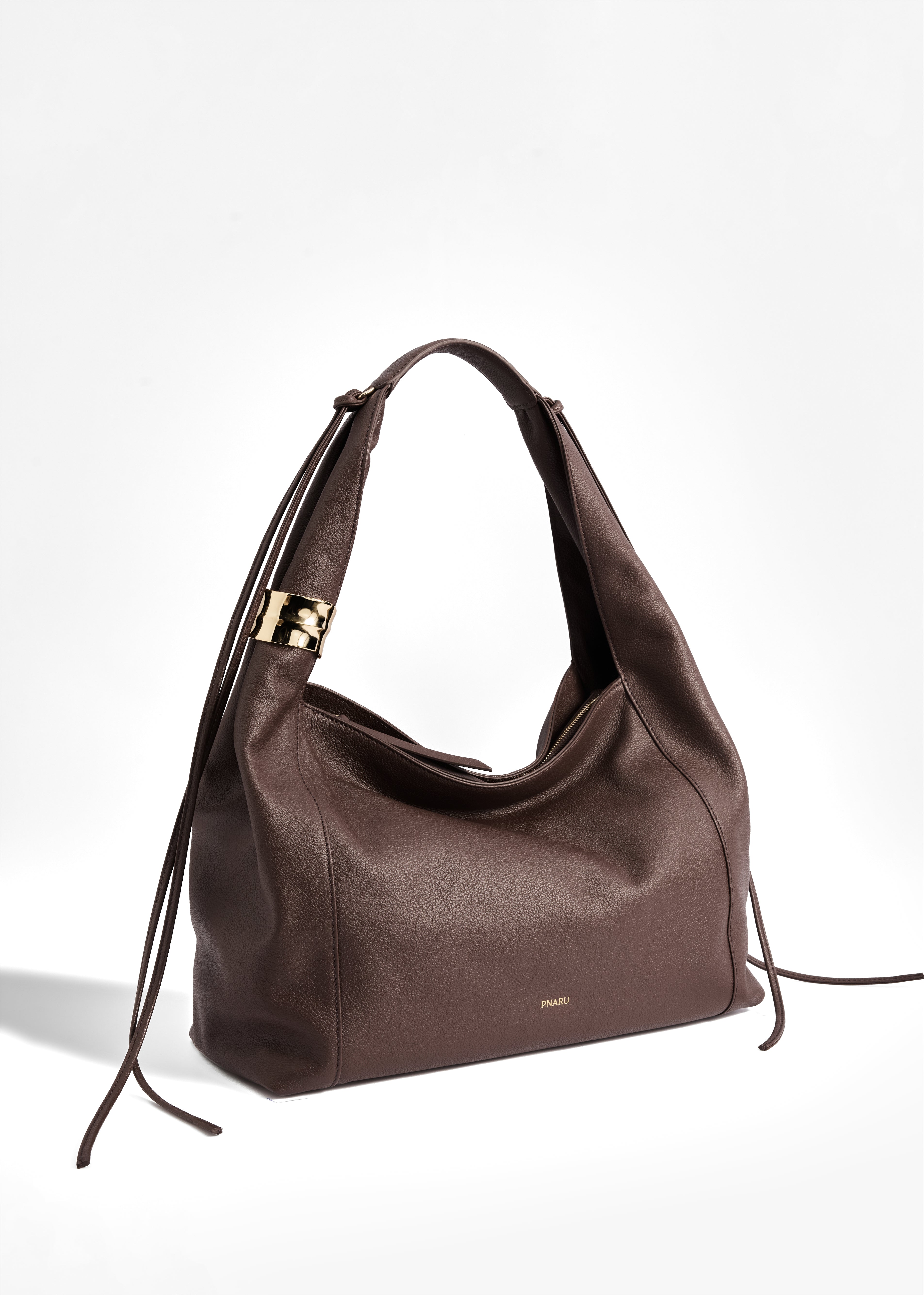 PNARU LUNA Brown Floater Leather, Gold Hardware