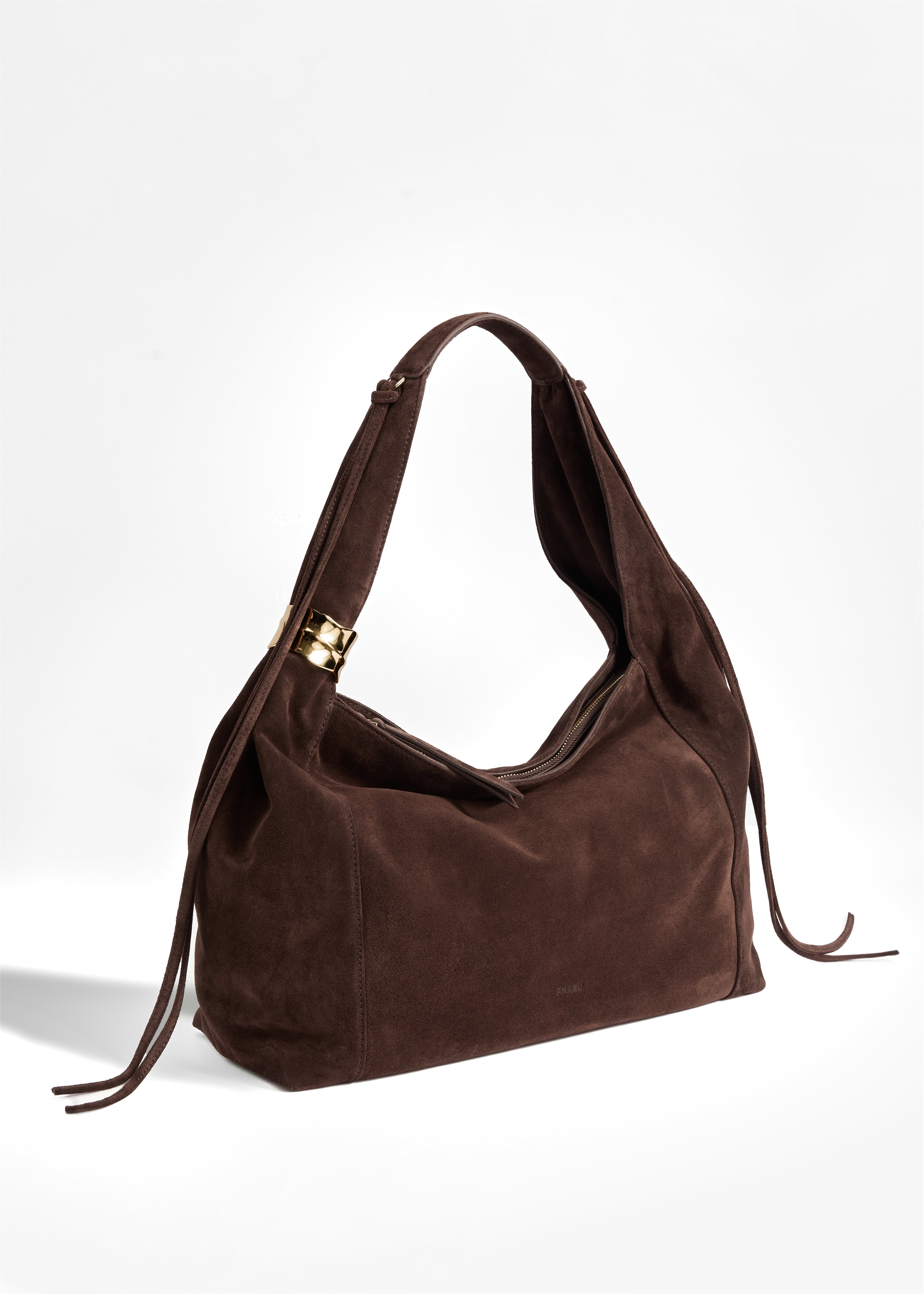 PNARU LUNA Brown Suede, Gold Hardware