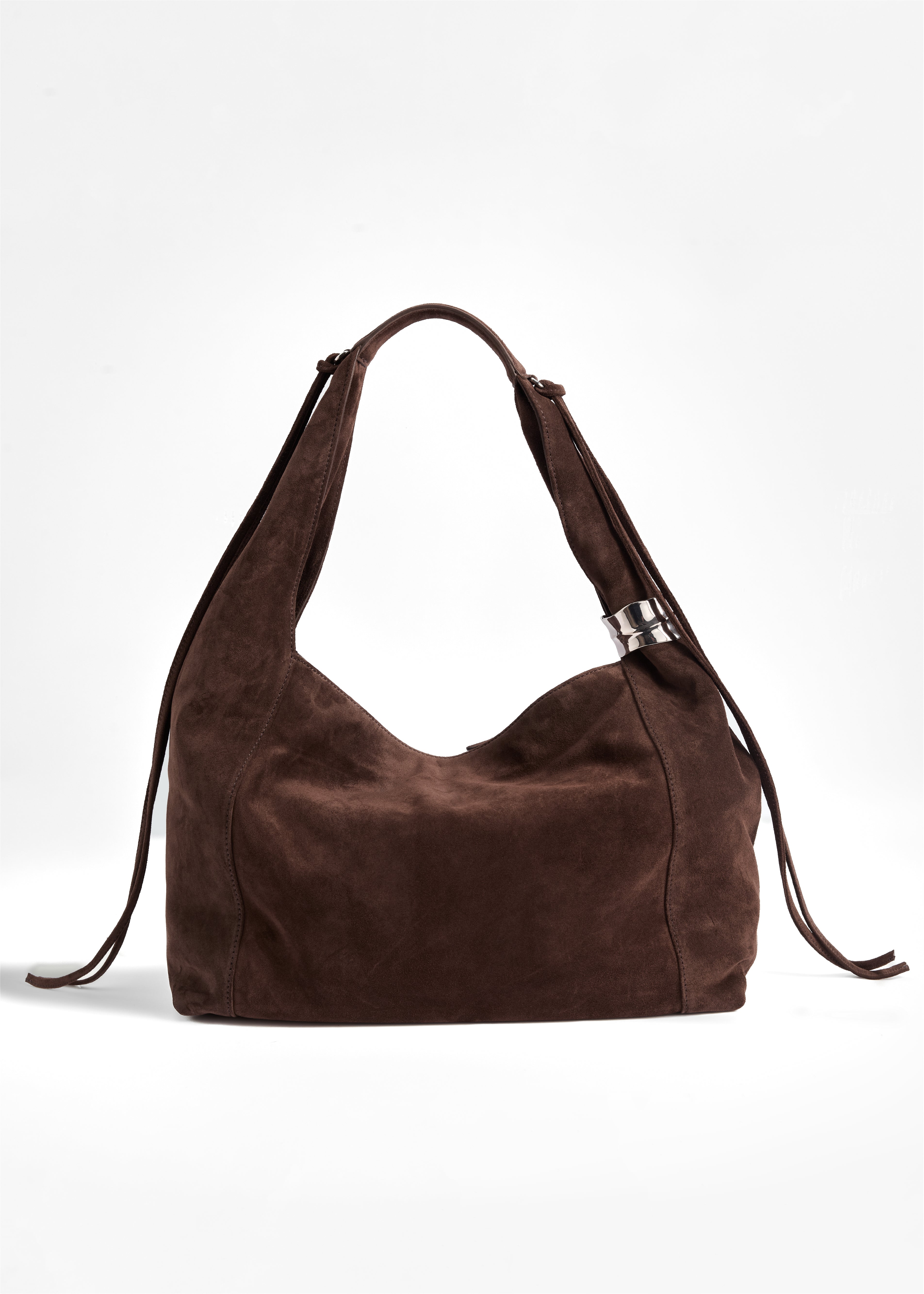 PNARU LUNA Brown Suede, Silver Hardware