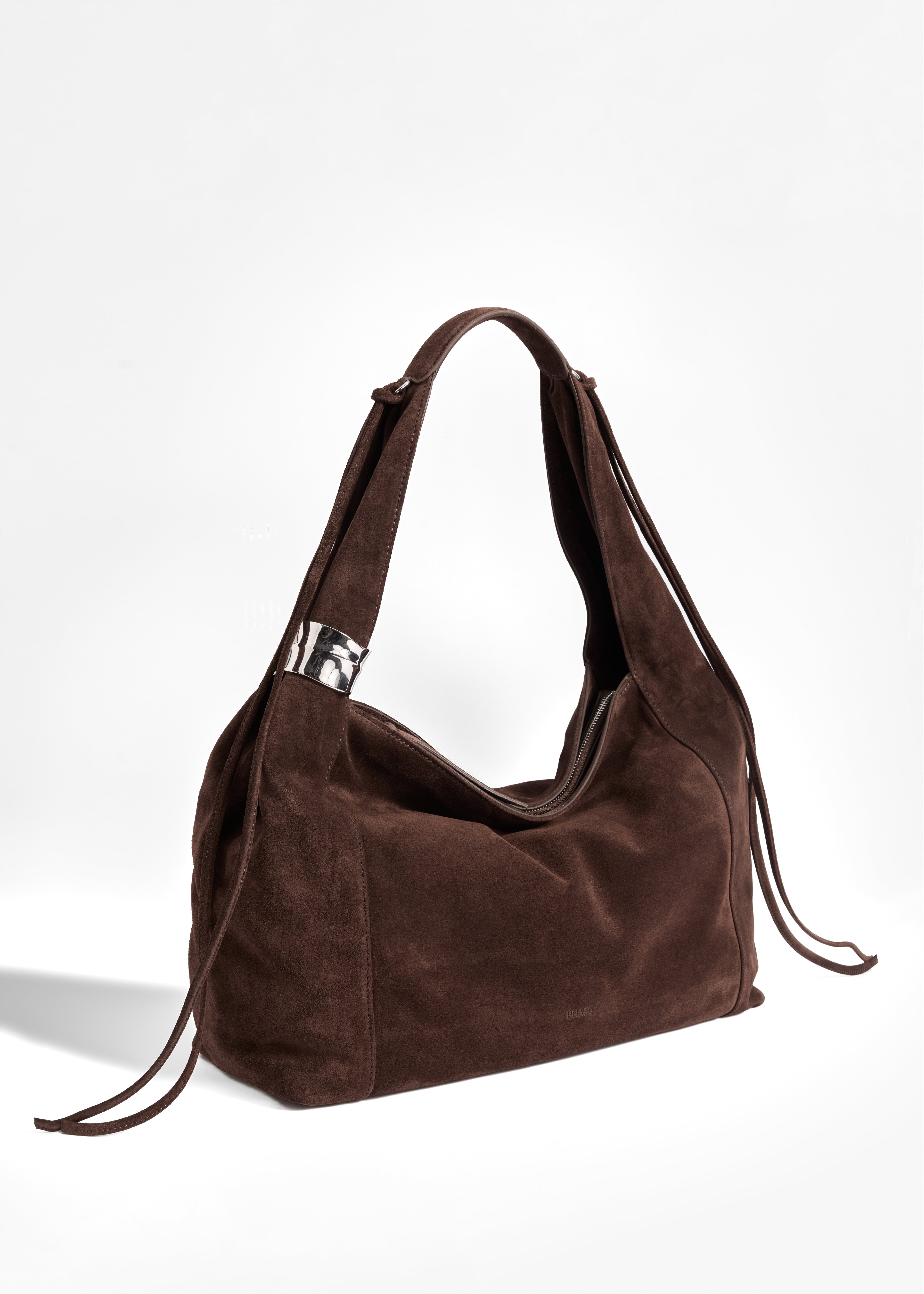 PNARU LUNA Brown Suede, Silver Hardware