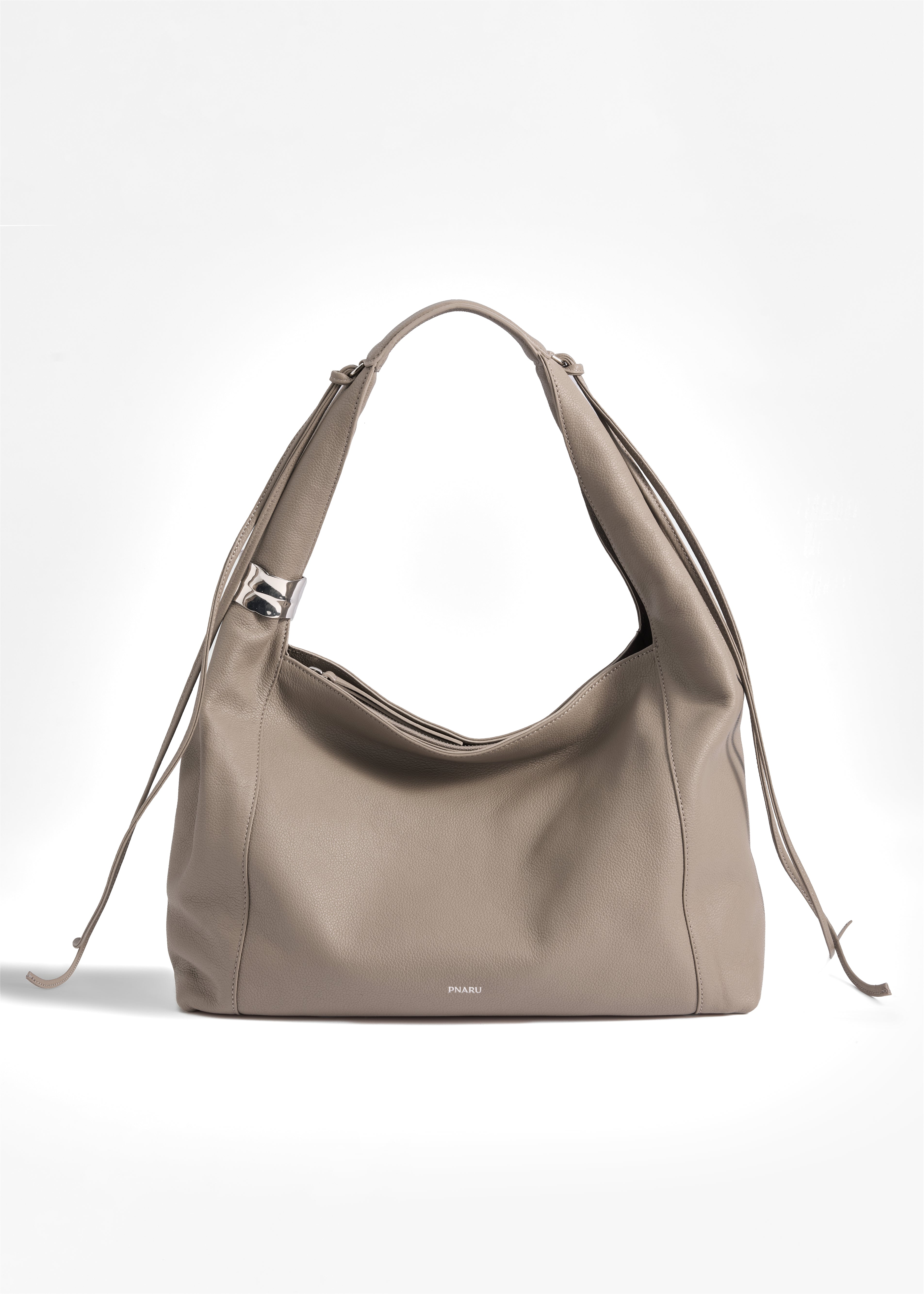 PNARU LUNA Taupe Leather, Silver Hardware