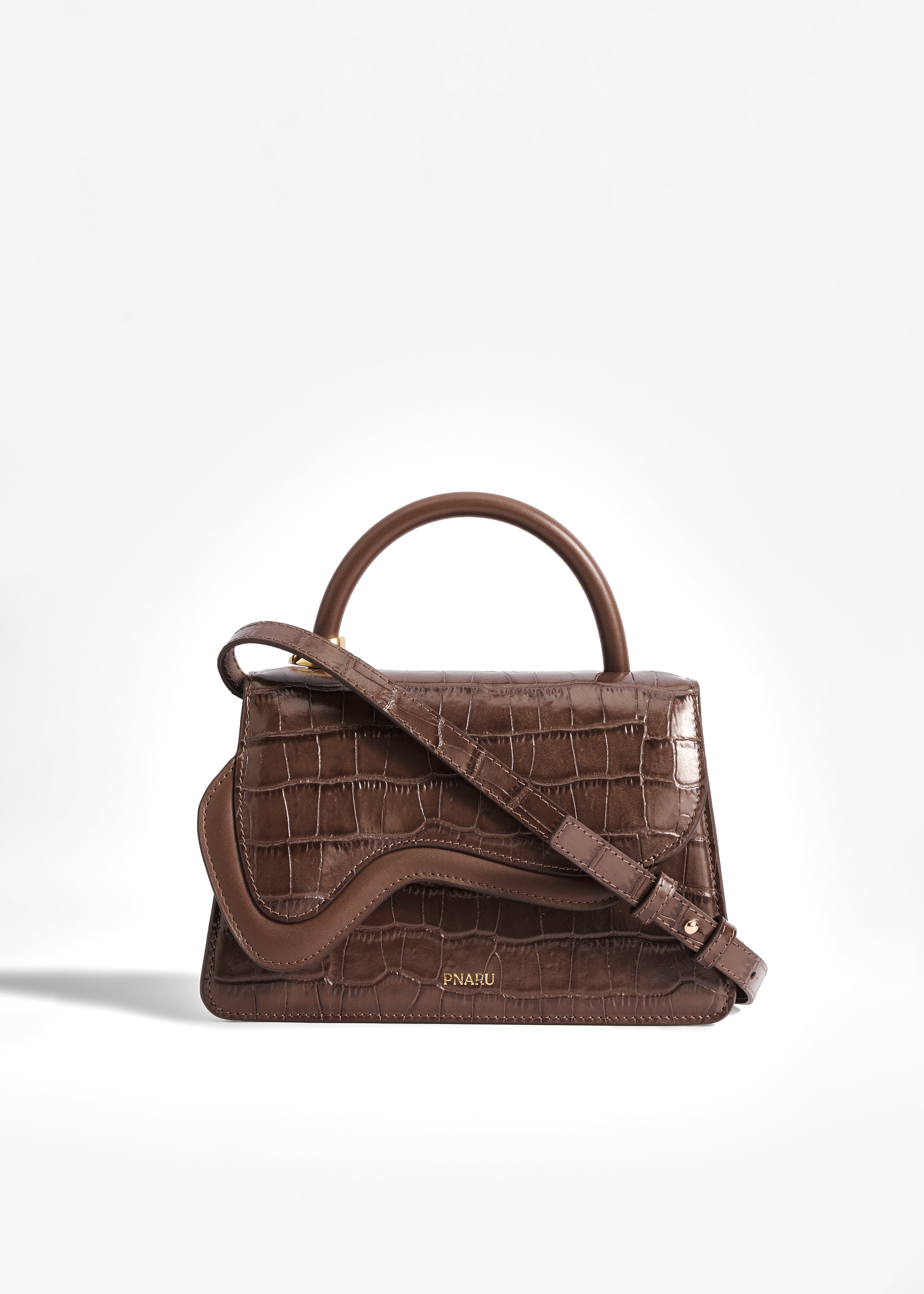 PNARU NUV Brown Croc-Embossed Leather, Gold Hardware