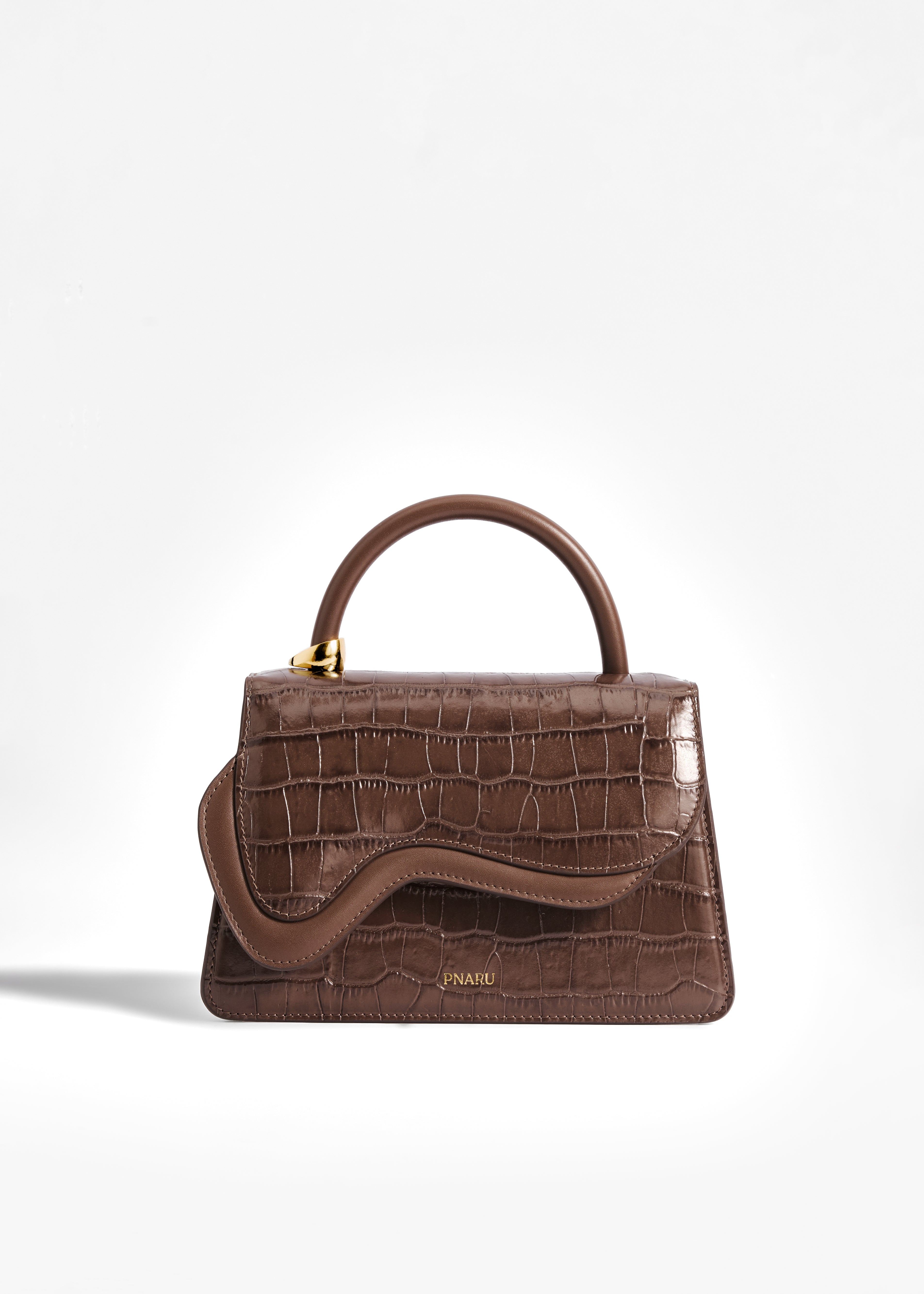 PNARU NUV Brown Croc-Embossed Leather, Gold Hardware