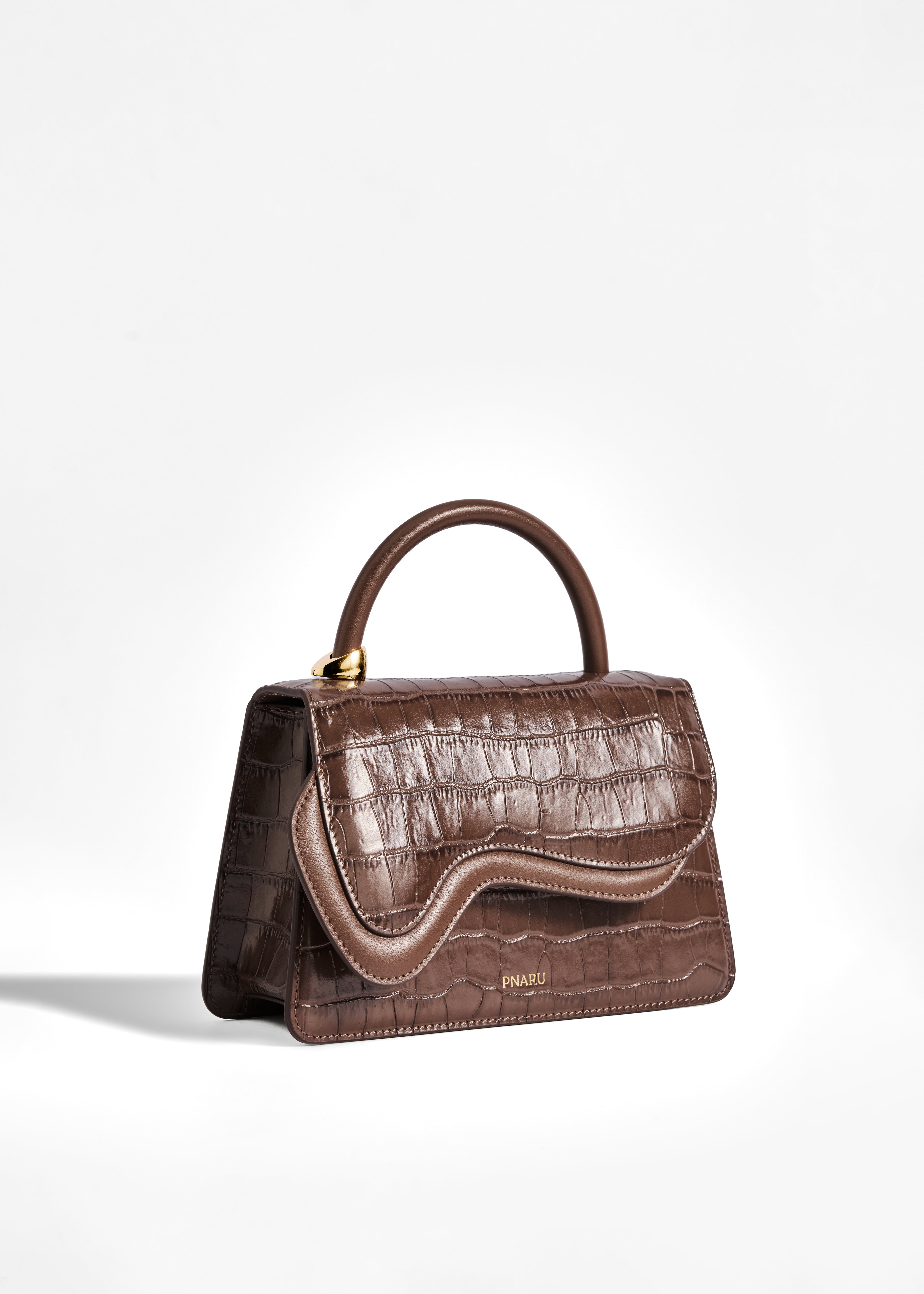 PNARU NUV Brown Croc-Embossed Leather, Gold Hardware