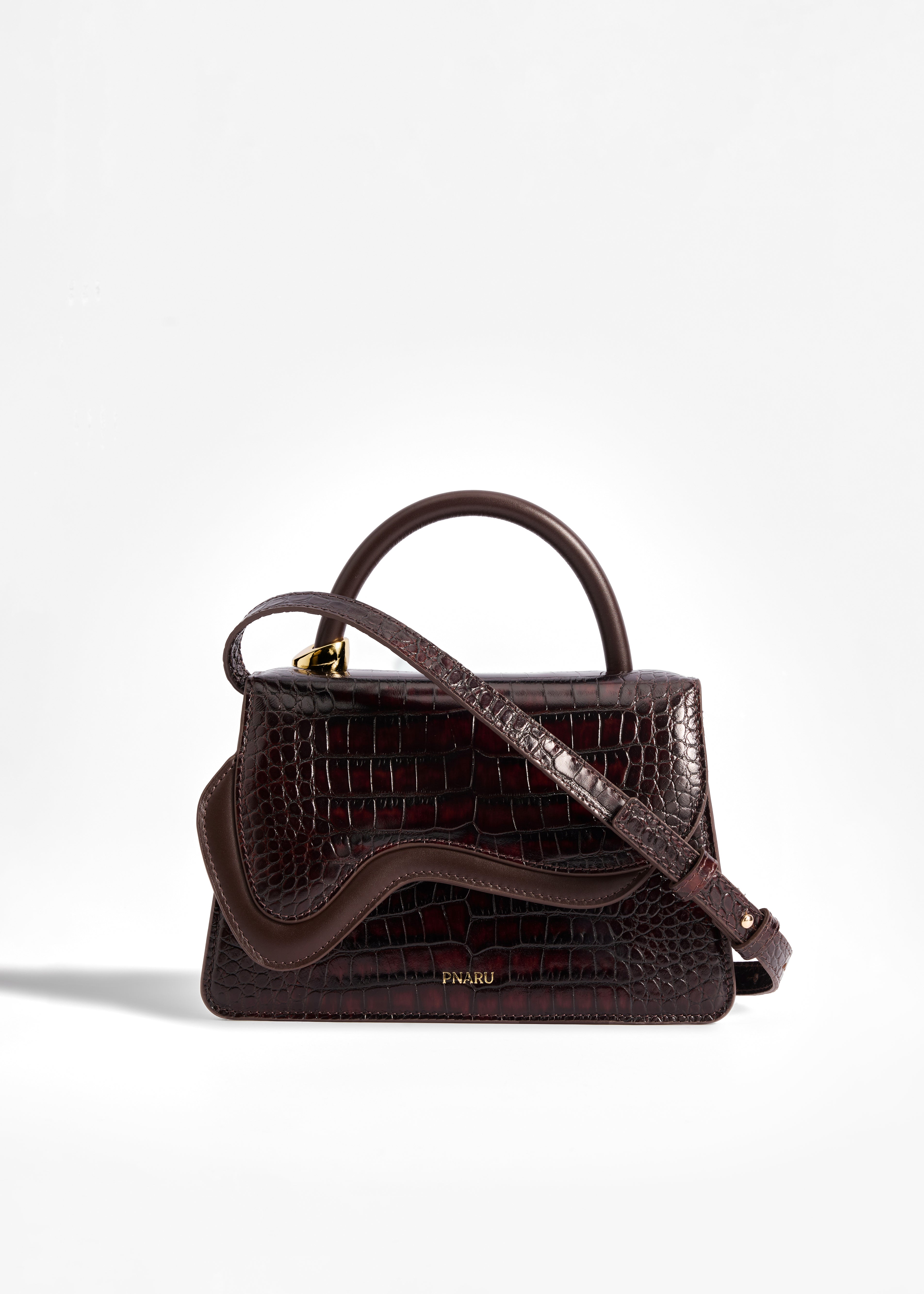 PNARU NUV Burgundy Croc-Embossed Leather, Gold Hardware