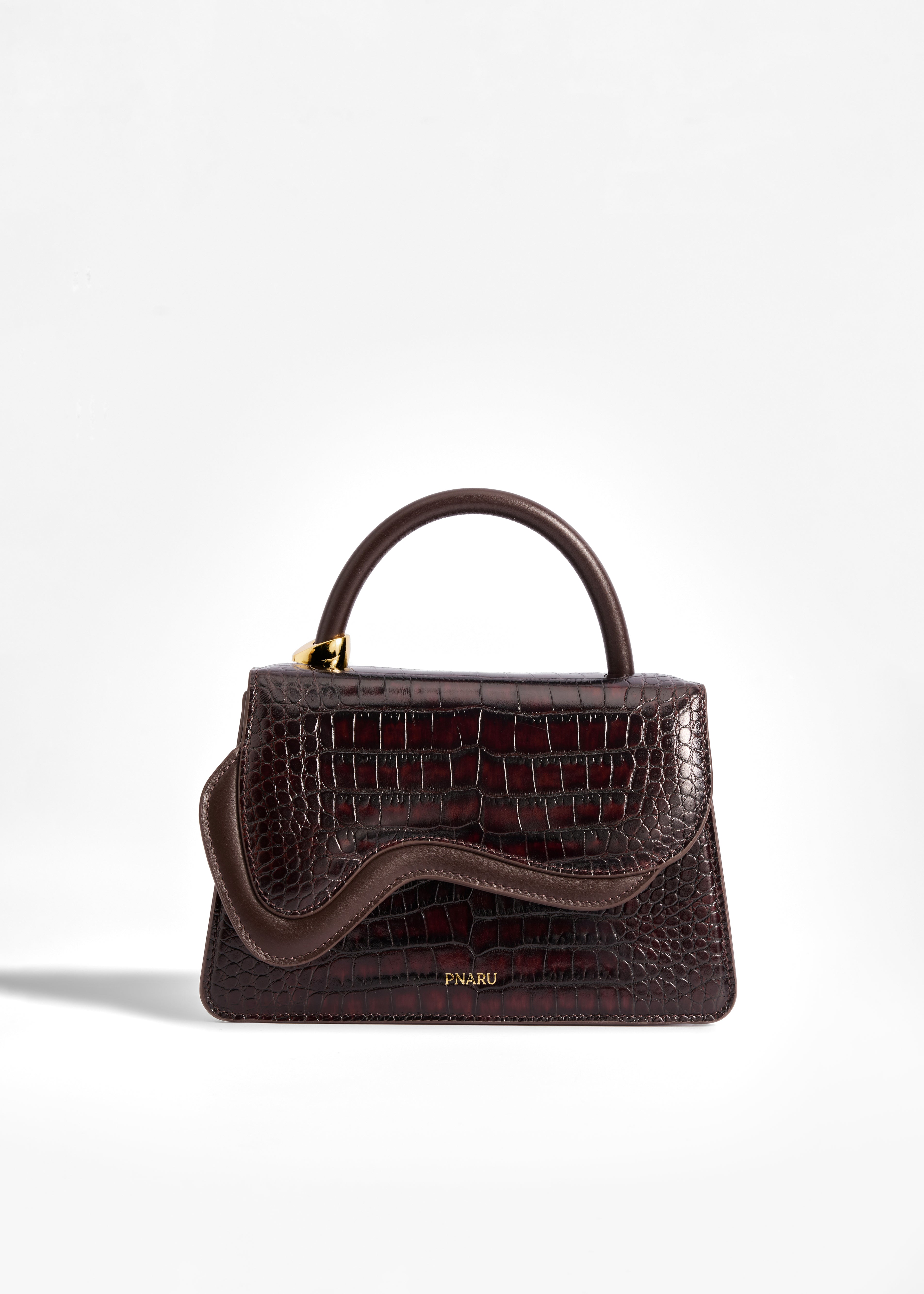 PNARU NUV Burgundy Croc-Embossed Leather, Gold Hardware