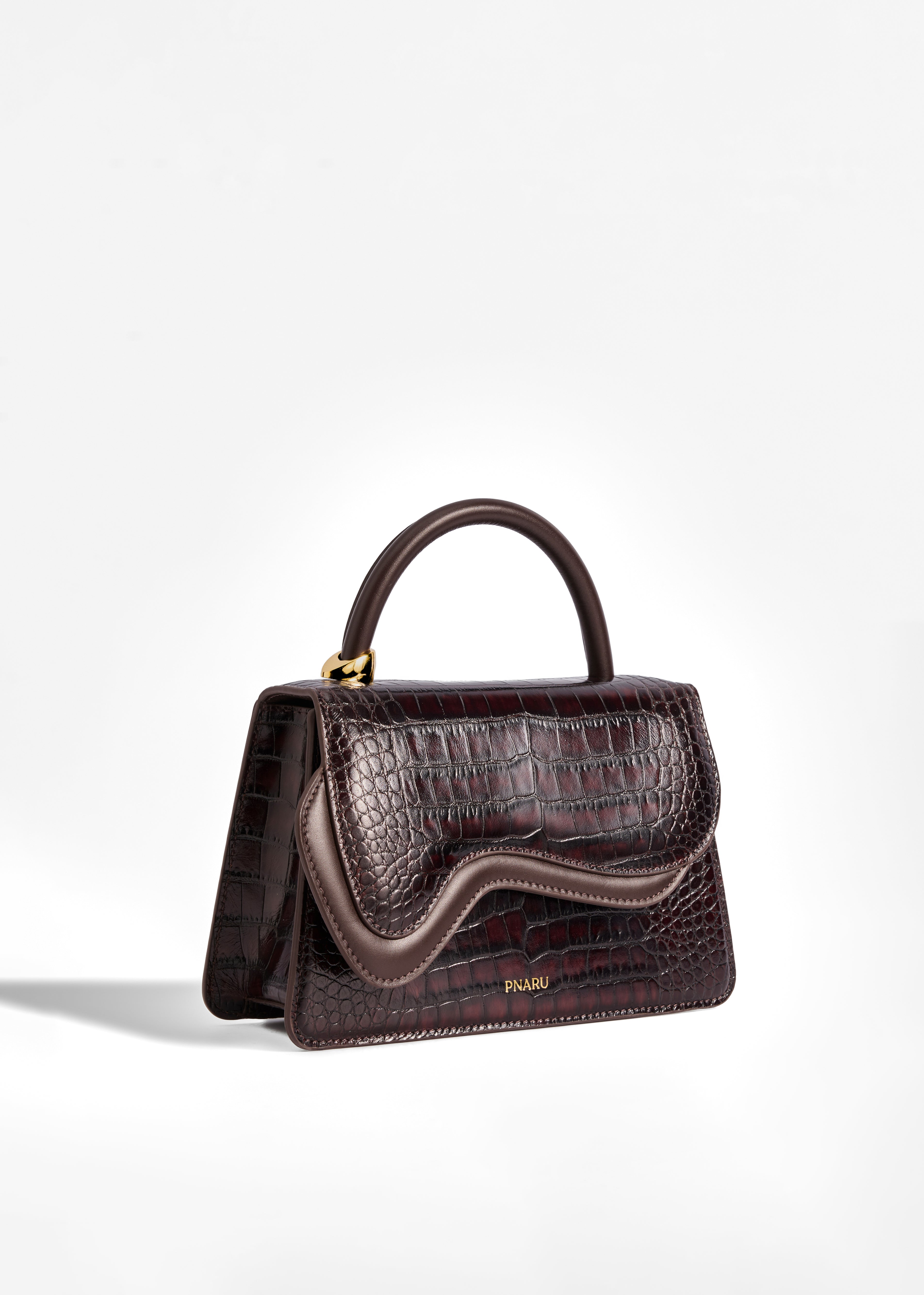 PNARU NUV Burgundy Croc-Embossed Leather, Gold Hardware