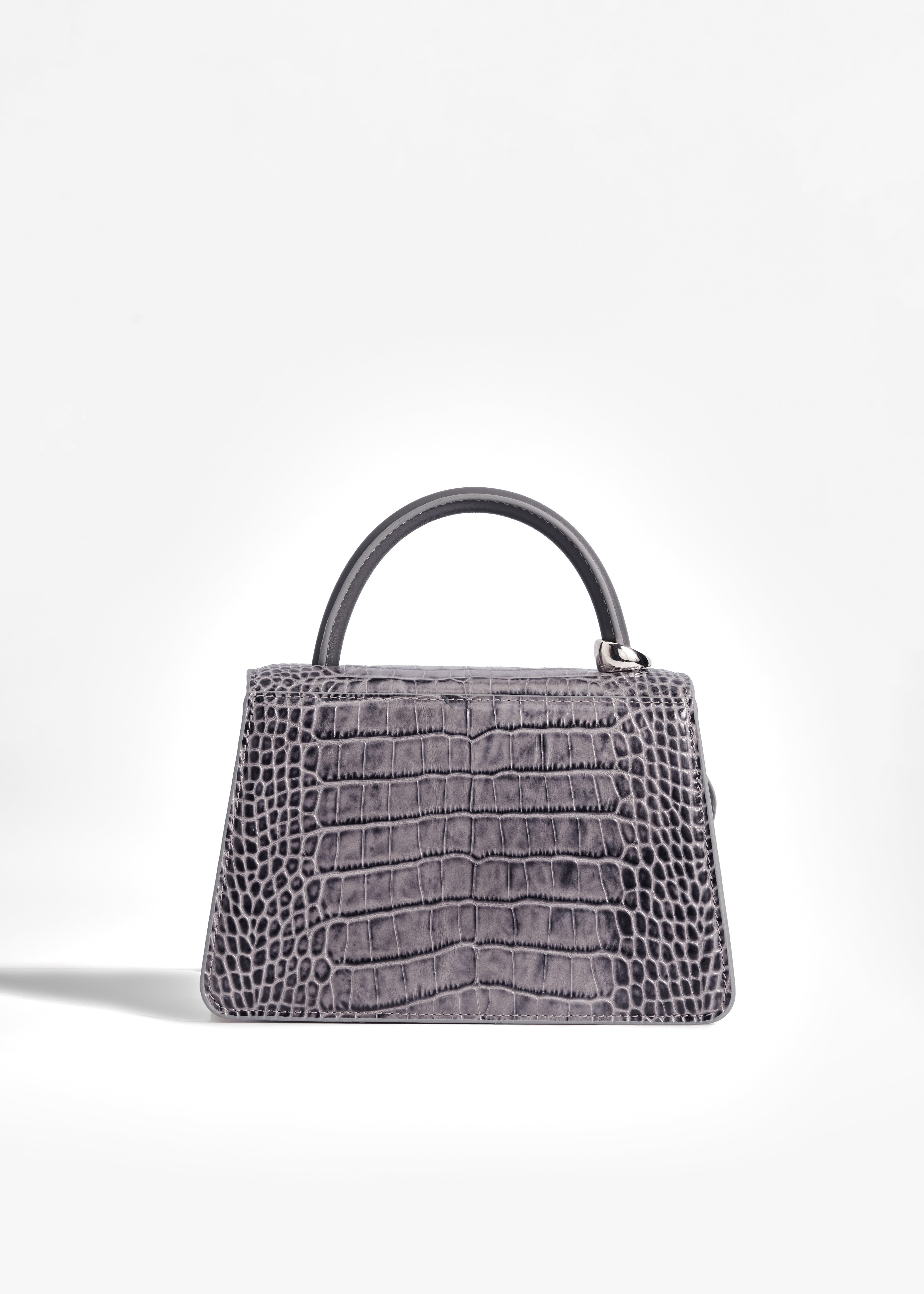 PNARU NUV Grey Croc-Embossed Leather, Silver Hardware