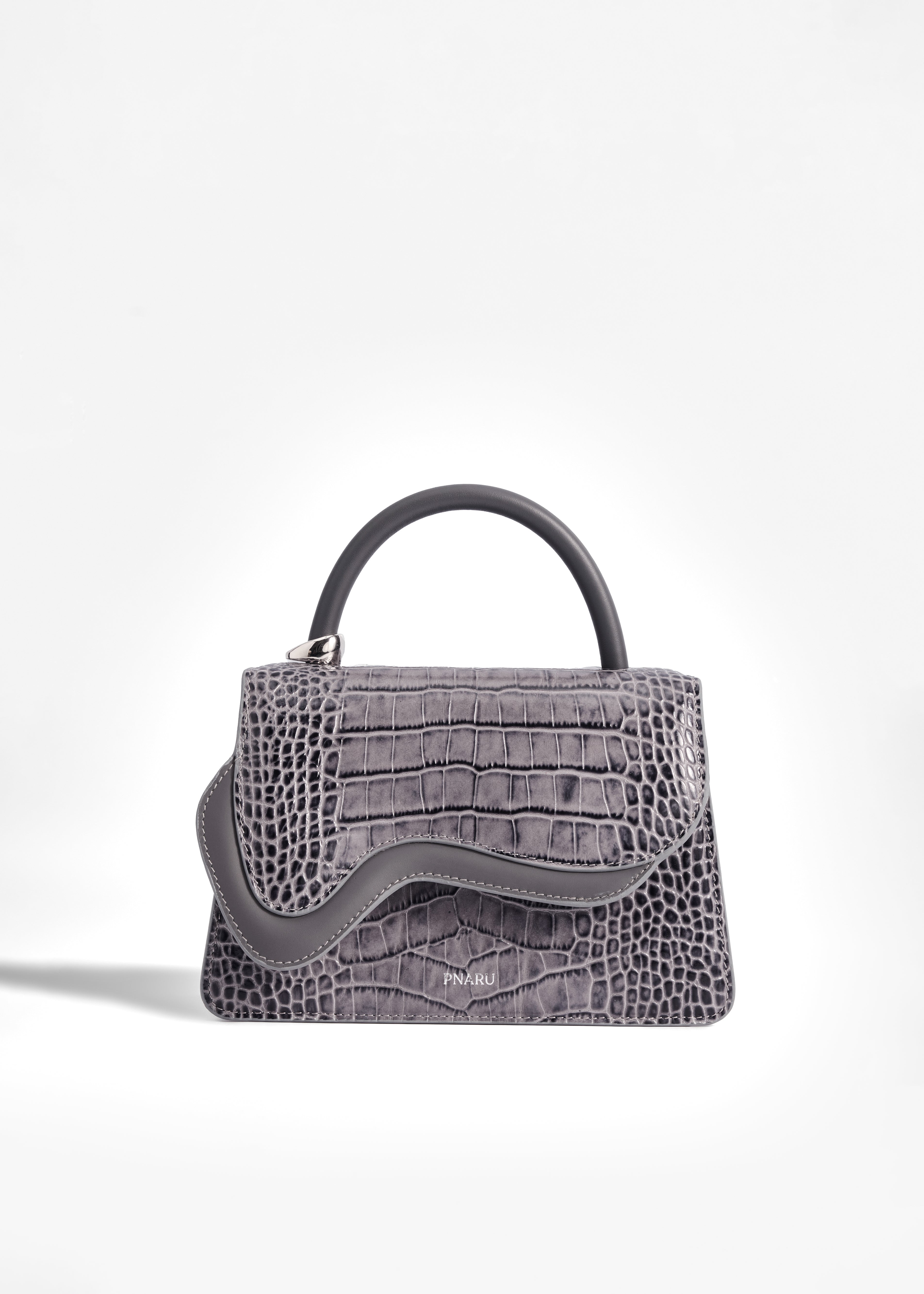PNARU NUV Grey Croc-Embossed Leather, Silver Hardware