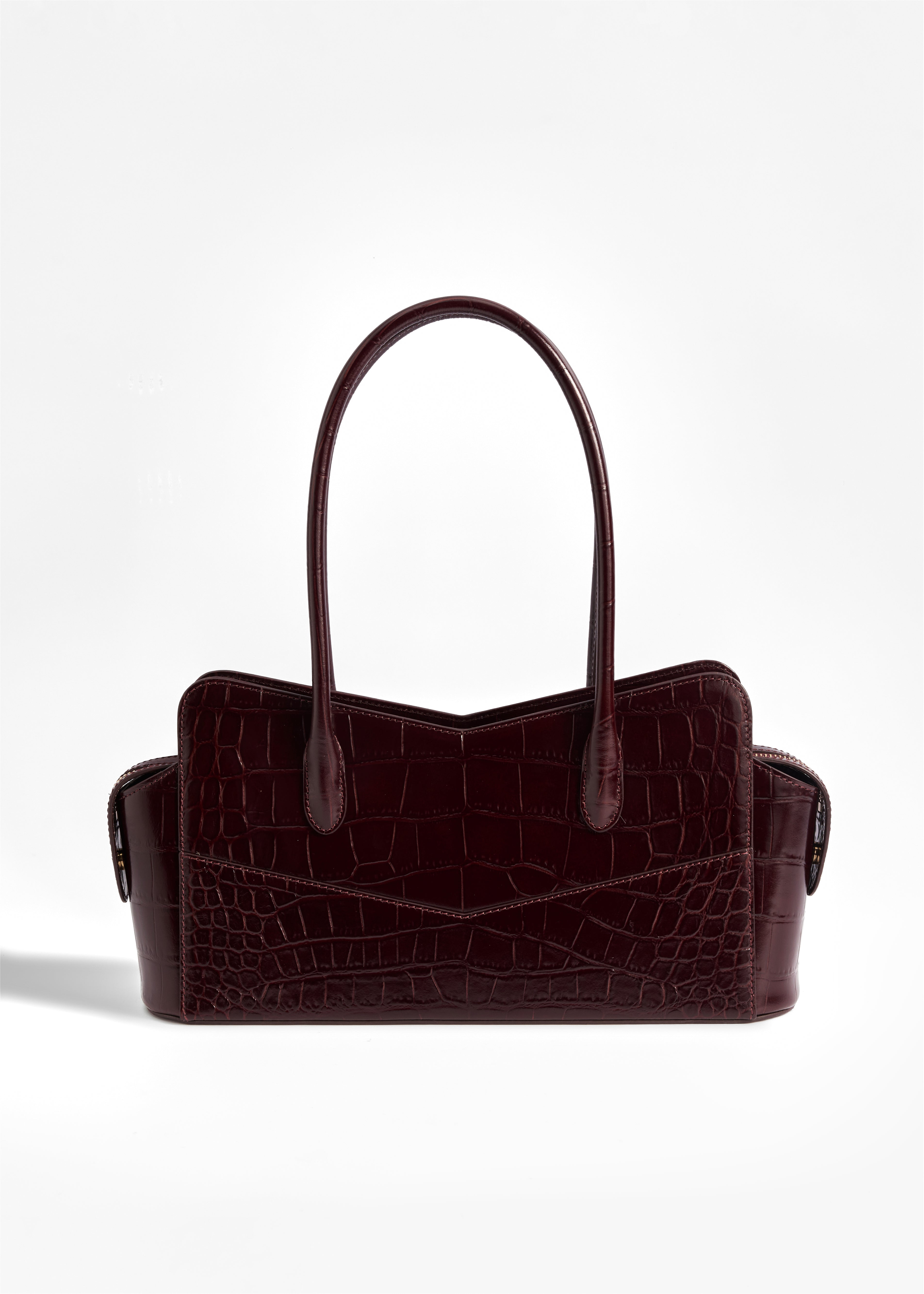 PNARU VENA EAST WEST Burgundy Croc-Embossed Leather