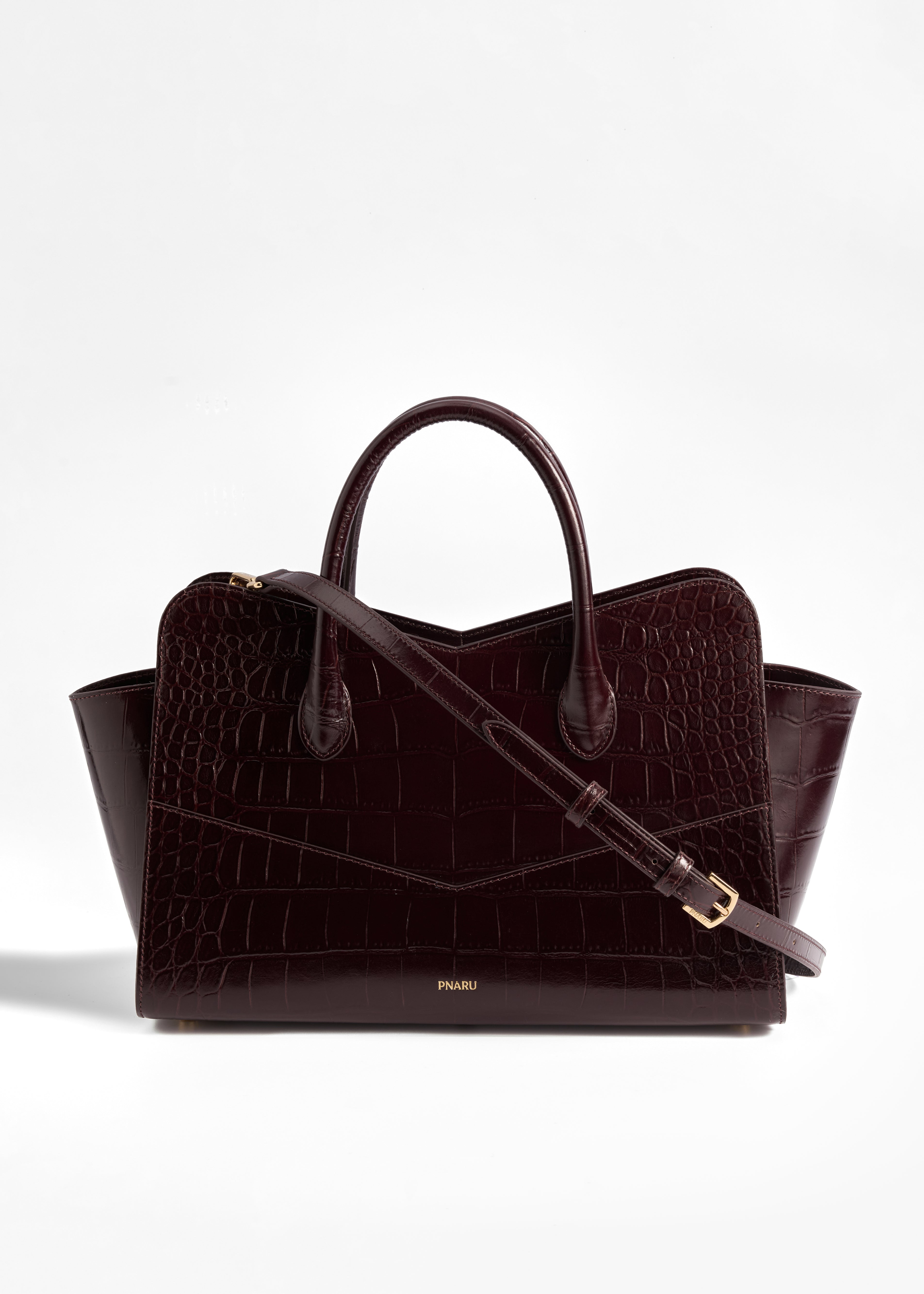 PNARU VENA LARGE Burgundy Croc-Embossed Leather