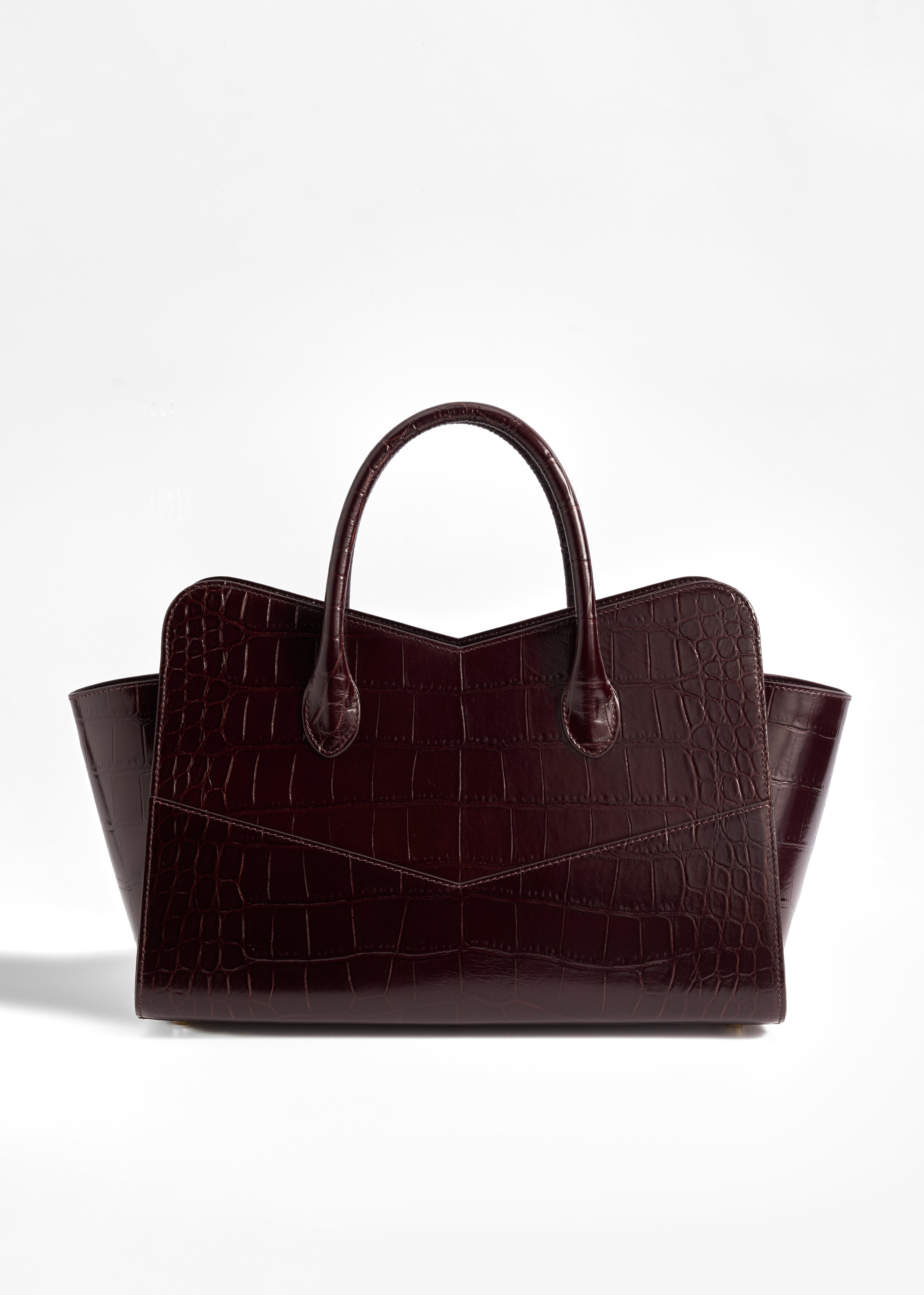 PNARU VENA LARGE Burgundy Croc-Embossed Leather