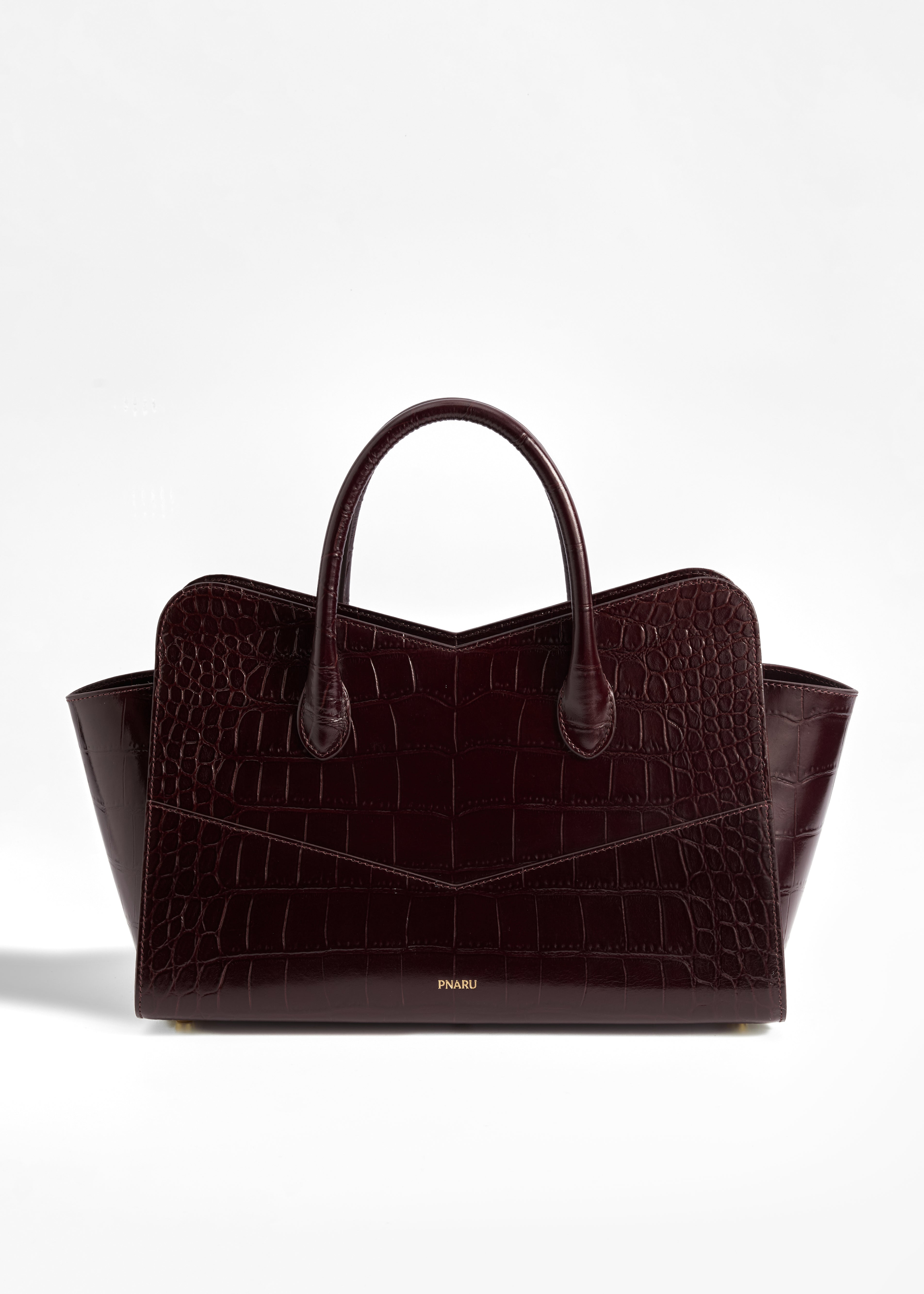 PNARU VENA LARGE Burgundy Croc-Embossed Leather