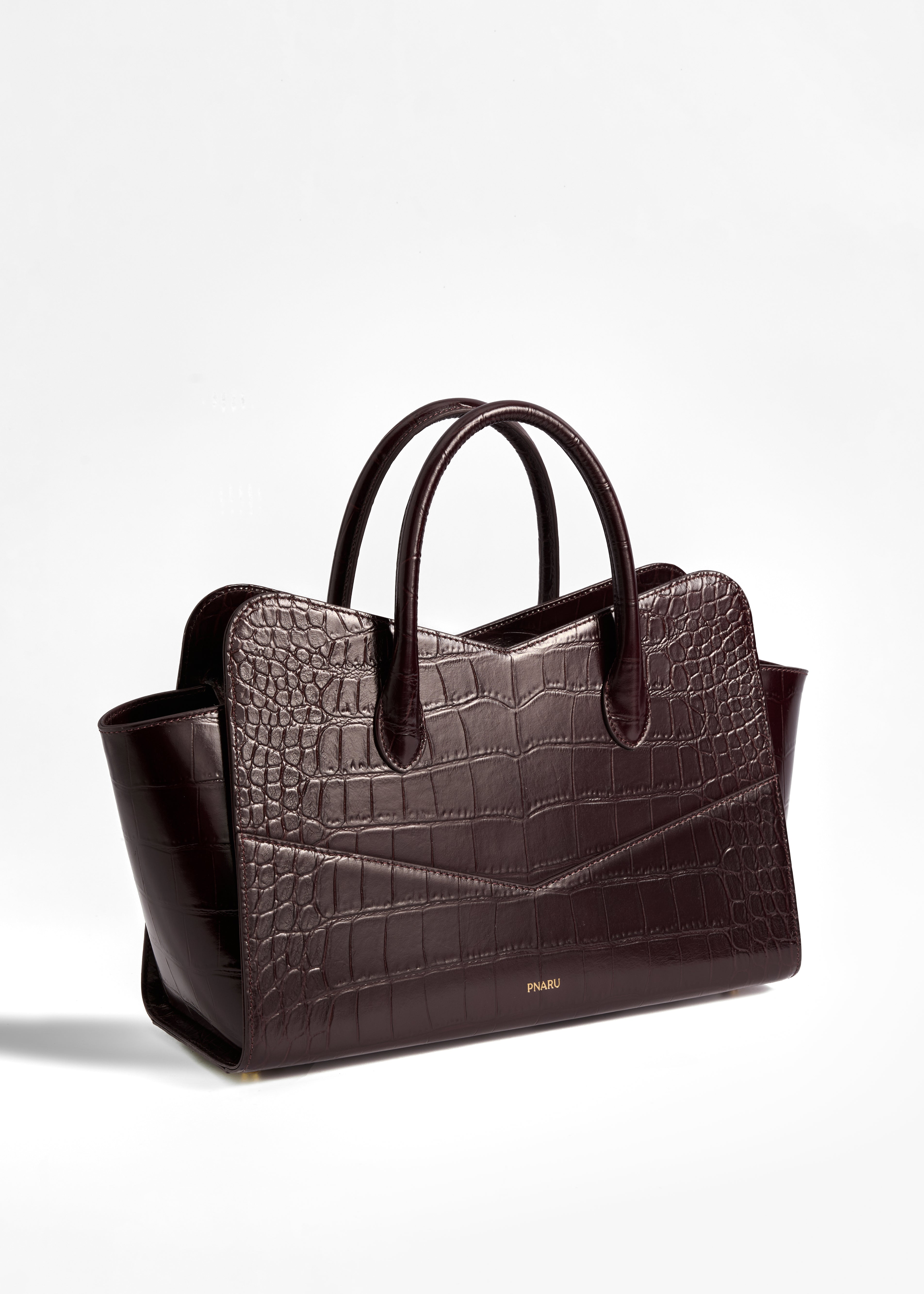 PNARU VENA LARGE Burgundy Croc-Embossed Leather