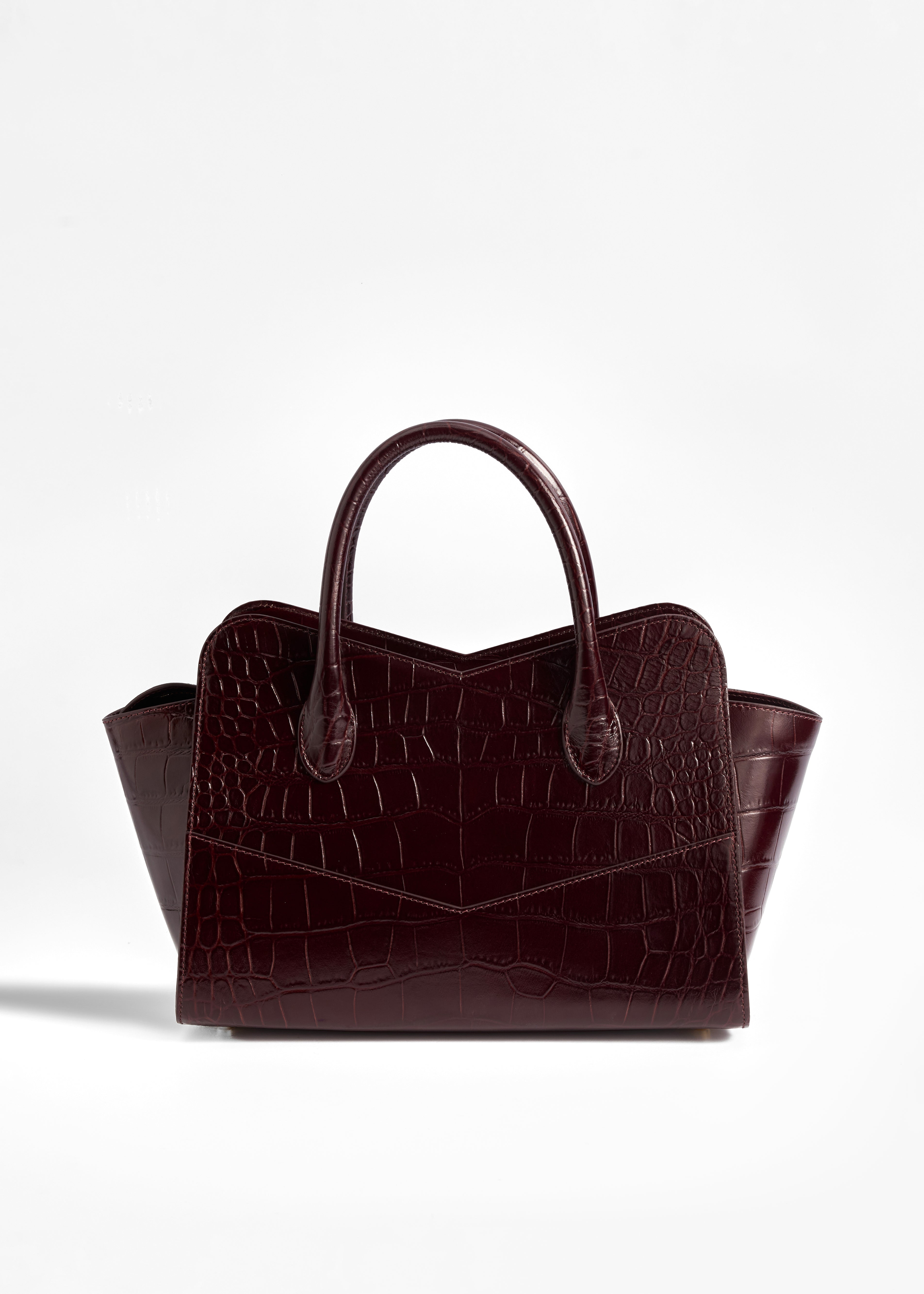 PNARU VENA MEDIUM Burgundy Croc-Embossed Leather
