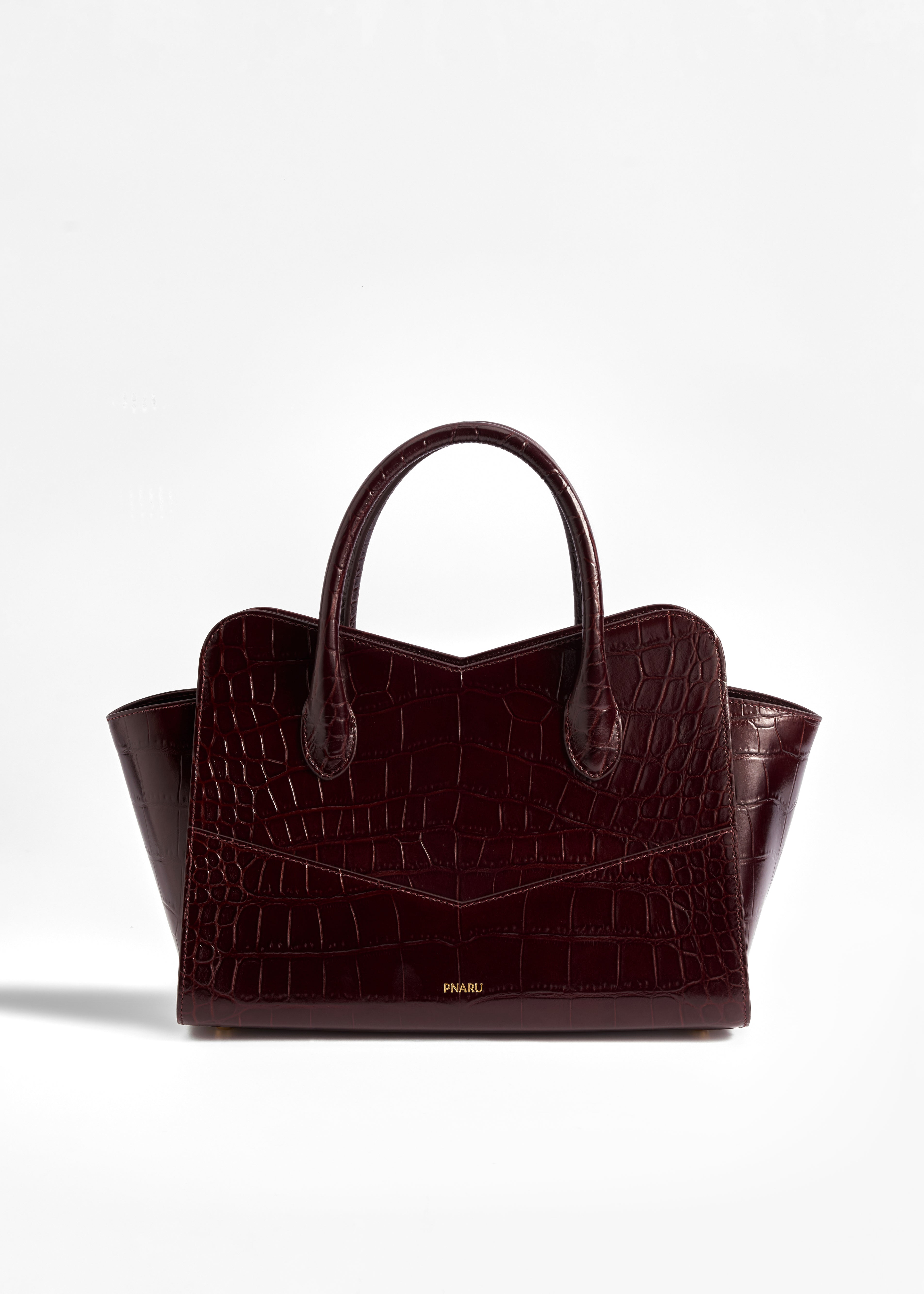 PNARU VENA MEDIUM Burgundy Croc-Embossed Leather