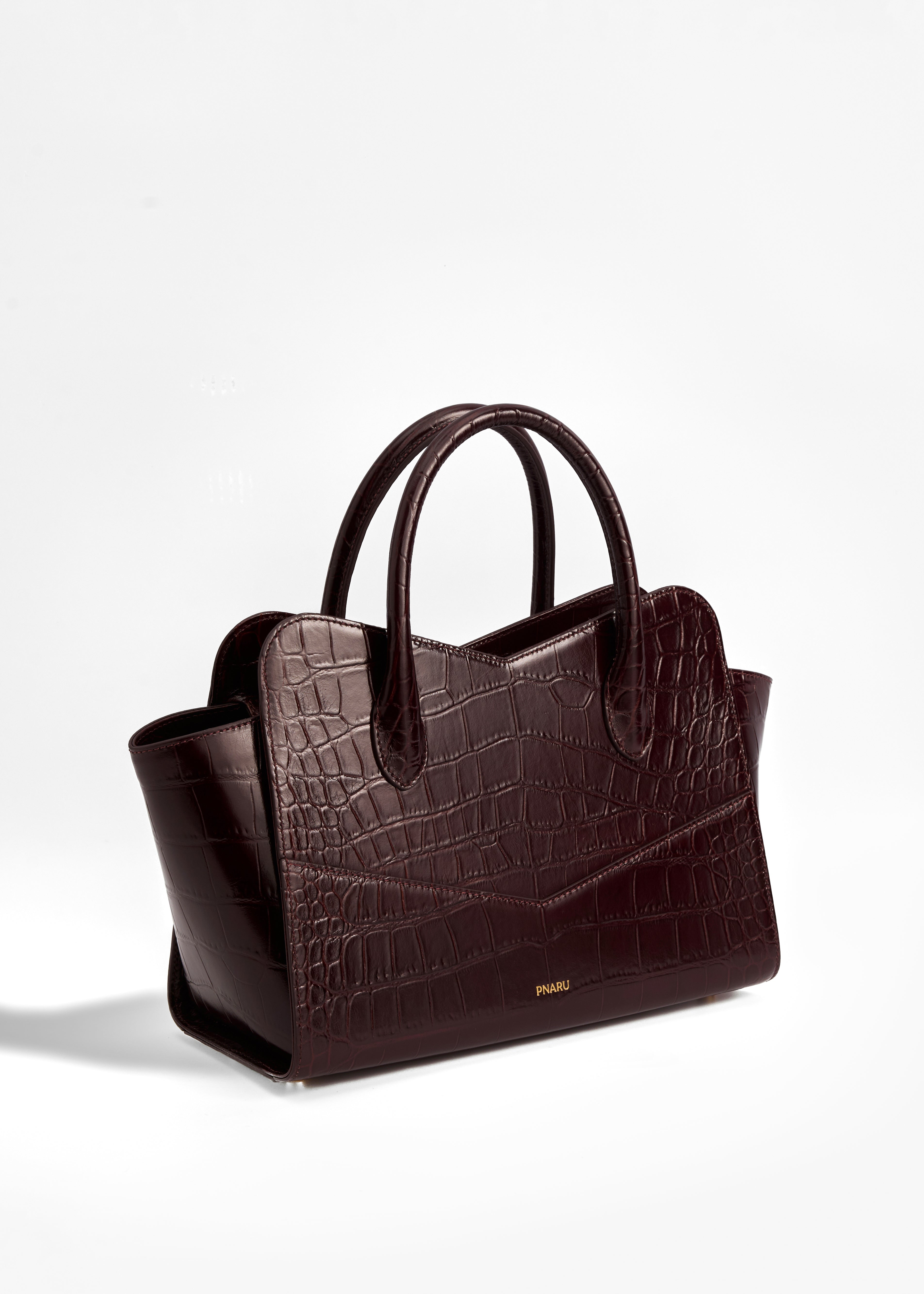 PNARU VENA MEDIUM Burgundy Croc-Embossed Leather